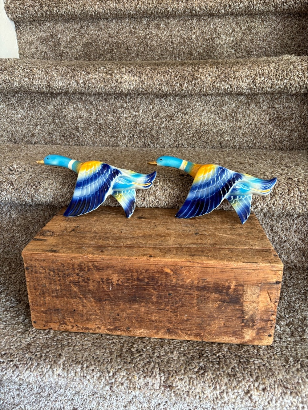 Hand-Painted Blue and Yellow Flying Duck Wall Decor - Home Accents